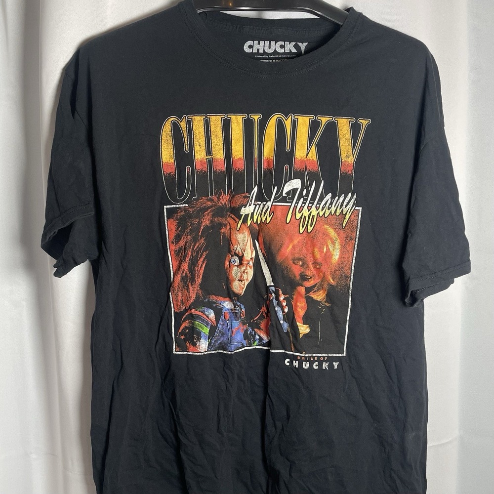 Bride of Chucky Shirt XL Adult Black Chucky And Tiffany  Scary Horror‎